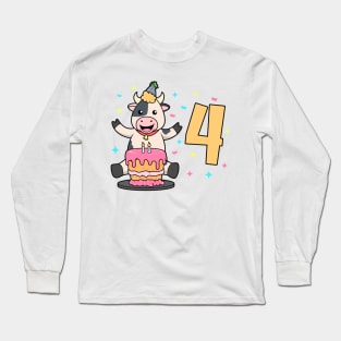 I am 4 with cow - kids birthday 4 years old Long Sleeve T-Shirt